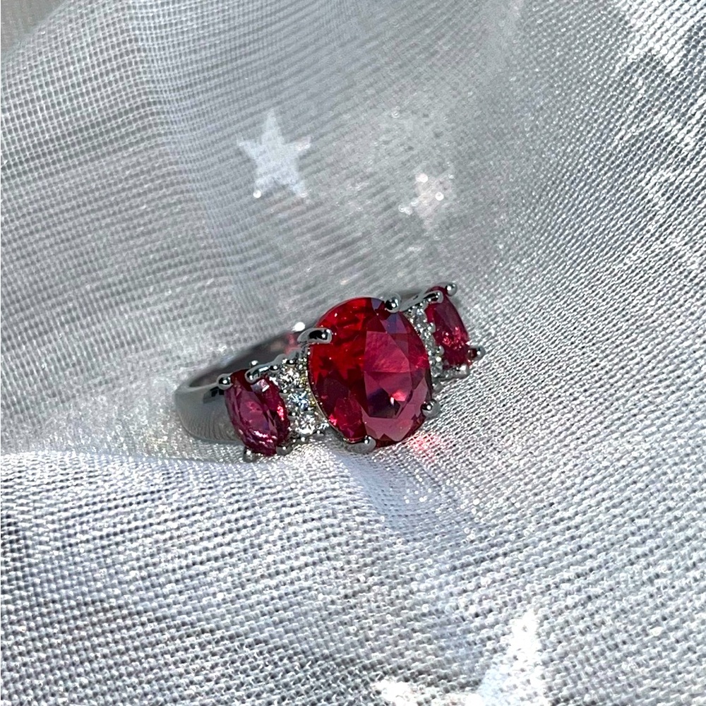 Sterling Silver And Ruby Gemstone Ring Size 7 - image 1